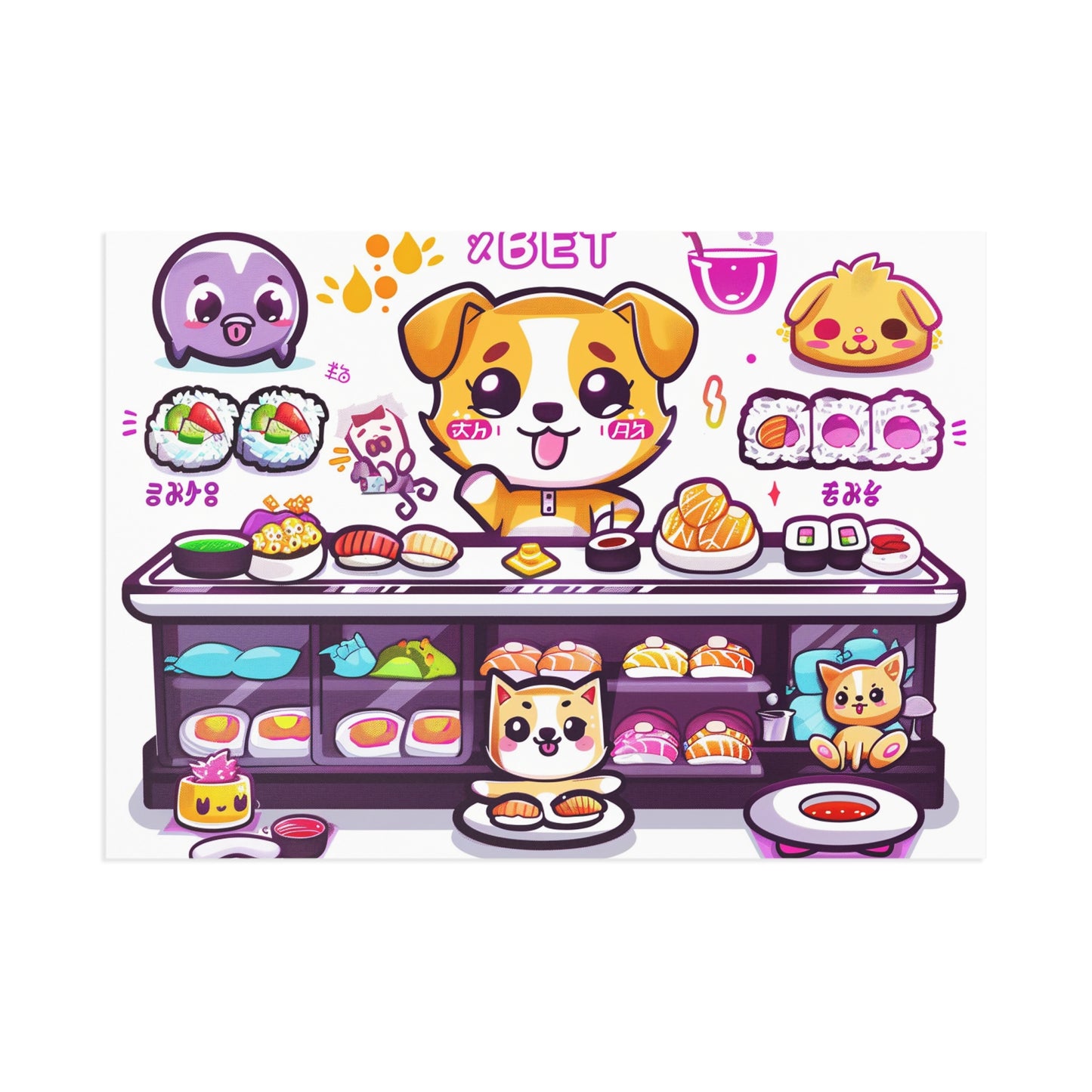 Kawaii Sushi Bar with Adorable Characters Art Print