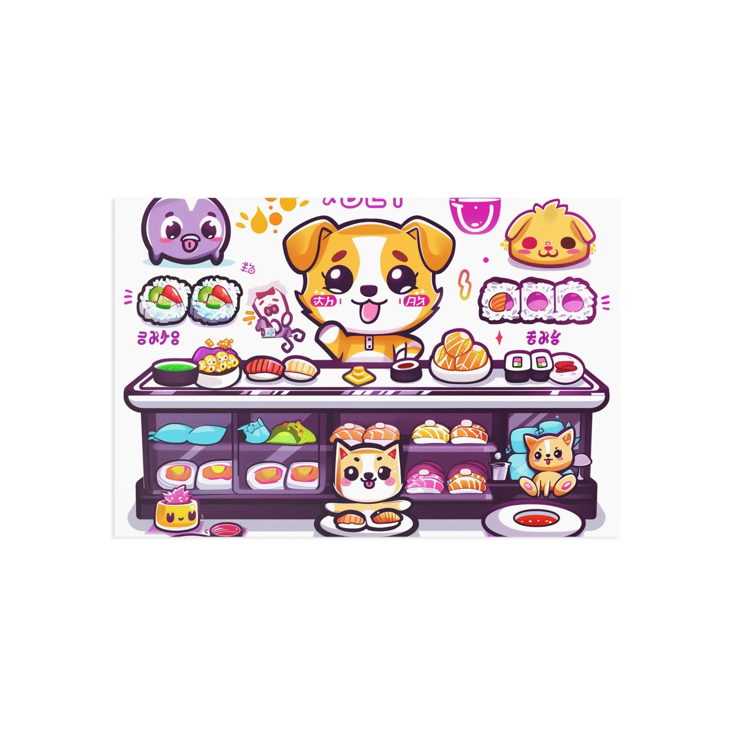 Kawaii Sushi Bar with Adorable Characters Art Print