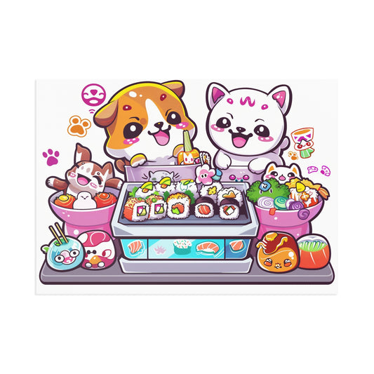 Kawaii Sushi Bar with Adorable Characters Art Print