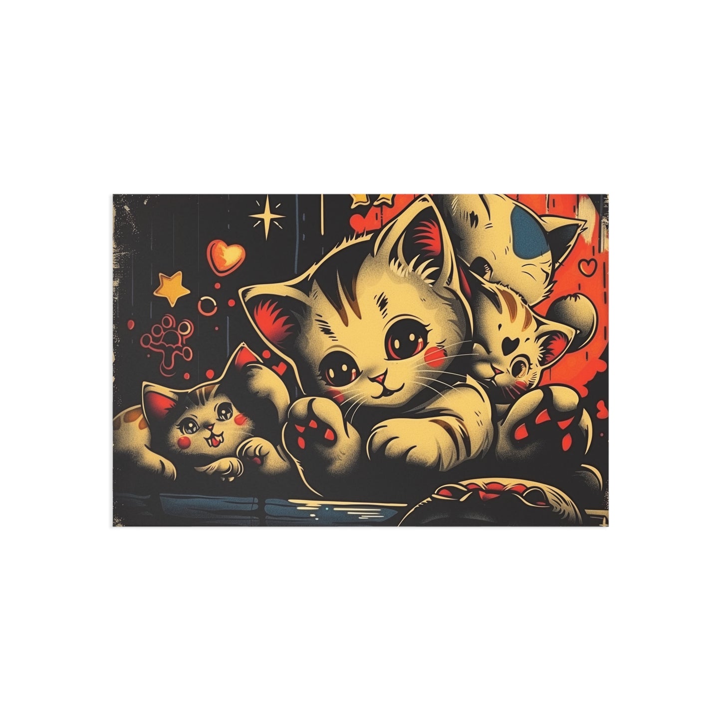 Cheerful Kawaii Style Fine Art Poster Featuring Cute Cat