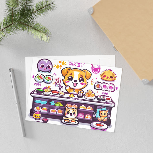 Kawaii Sushi Bar with Adorable Characters Art Print