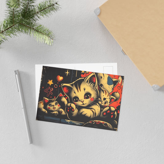 Cheerful Kawaii Style Fine Art Poster Featuring Cute Cat