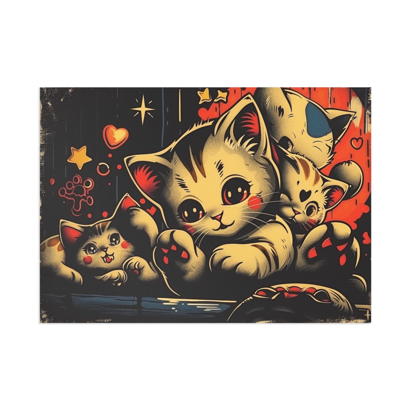 Cheerful Kawaii Style Fine Art Poster Featuring Cute Cat